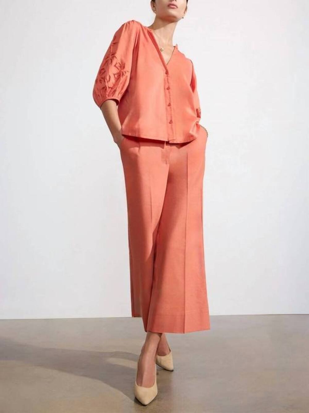 Brochu Walker Lena Cropped Pant Rio Salmon Small S NWT Minimalist Quiet Luxury